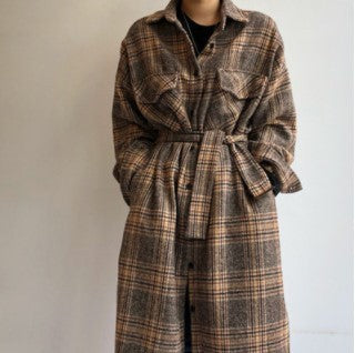 Damen Lässige Mode Lange Karo Jacke - Modefluss