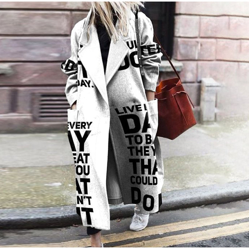 Europäischer und amerikanischer Mode-Stil Damen Herbst und Winter Print Langer Mantel mit langen Ärmeln - Modefluss