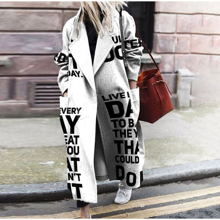 Europäischer und amerikanischer Mode-Stil Damen Herbst und Winter Print Langer Mantel mit langen Ärmeln - Modefluss