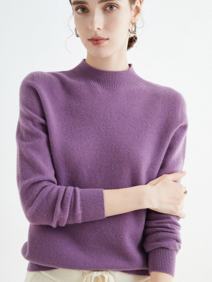 Half High Collar Pure Wool Women's Long Sleeved Knitted Base Sweater - Modefluss