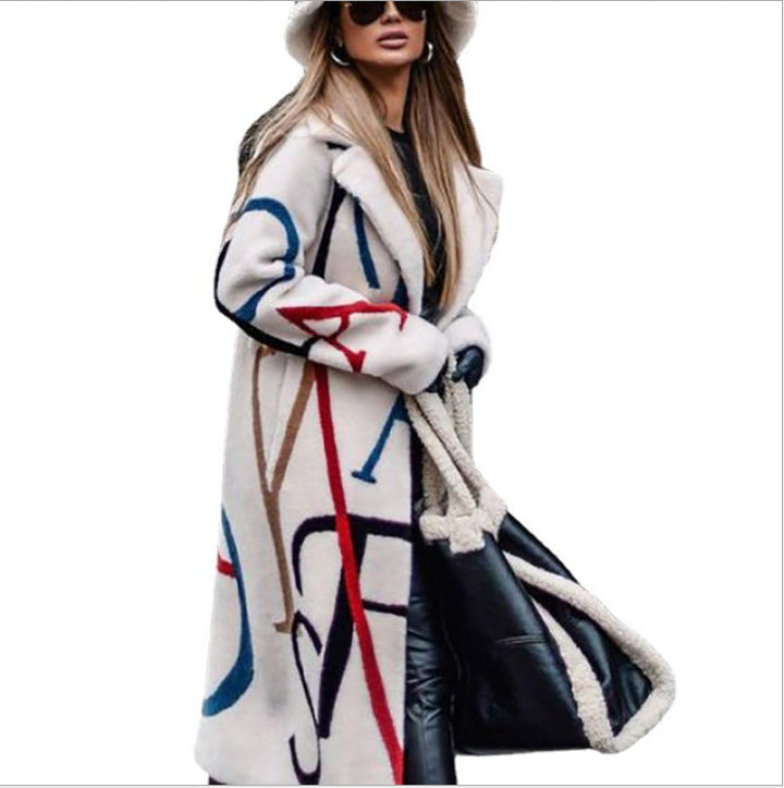 Women's Loose Large Size Printed Windbreaker Lapel Coat Coat - Modefluss