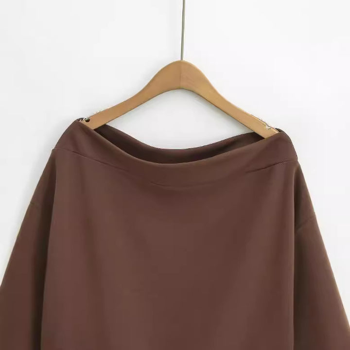 Women's French Off-shoulder Shoulder-baring Pullover Long Sleeve Sweater - Modefluss