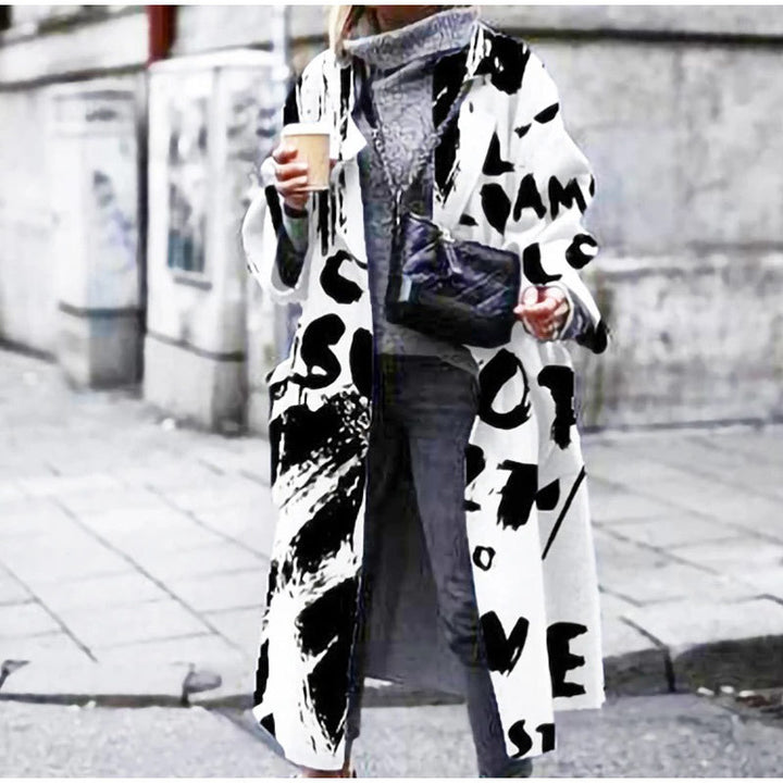 Europäischer und amerikanischer Mode-Stil Damen Herbst und Winter Print Langer Mantel mit langen Ärmeln - Modefluss