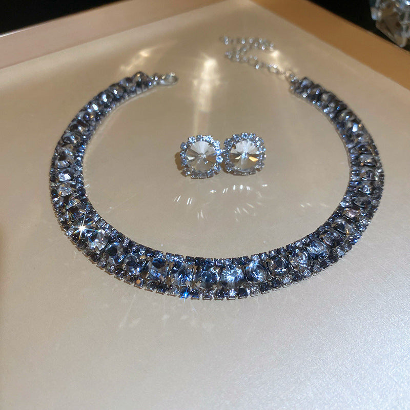Diamond-embedded Square Earrings Necklace Special Interest Light Luxury Elegant High-grade Clavicle Chain - Modefluss