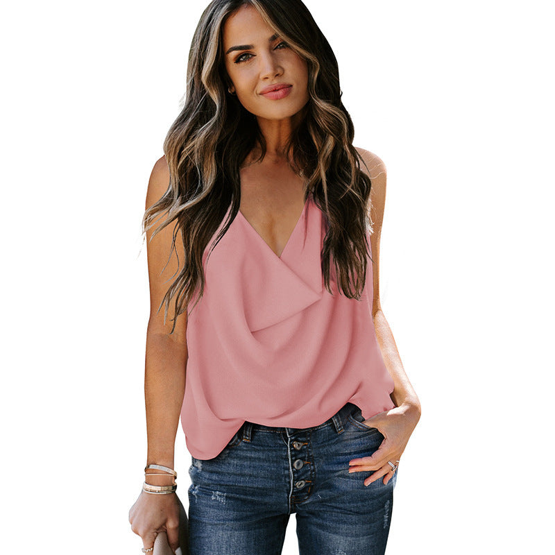 Top Loose V-neck Chiffon Tank Top Women - Modefluss