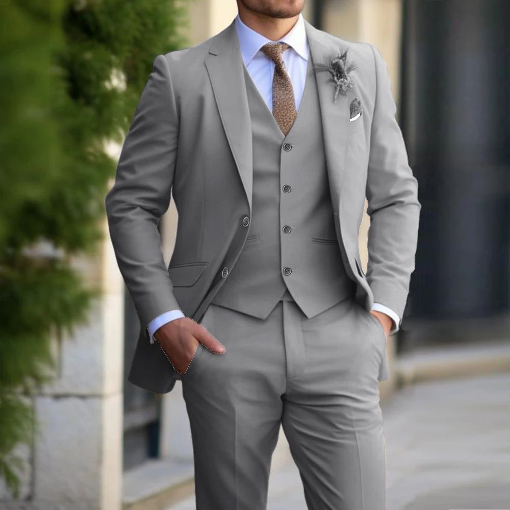 Brand Classic Men Suit 3 Pieces Fashion Slim Fit Blazer Vest - Modefluss