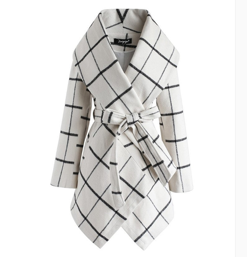 Women's winter irregular plaid coat - Modefluss