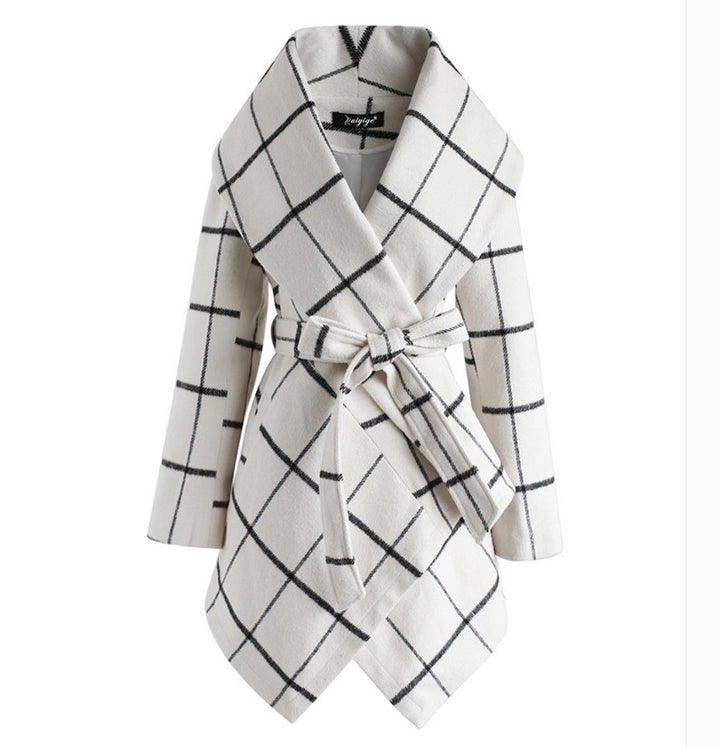 Women's winter irregular plaid coat - Modefluss