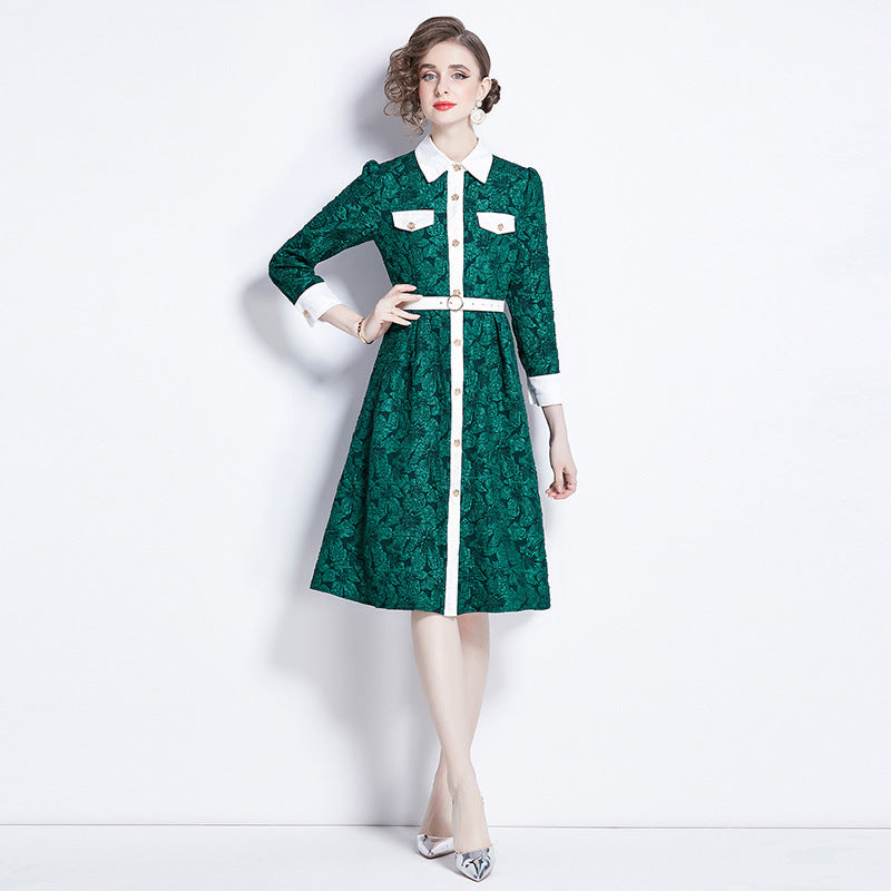 High-grade Jacquard Long Sleeve Dress - Modefluss