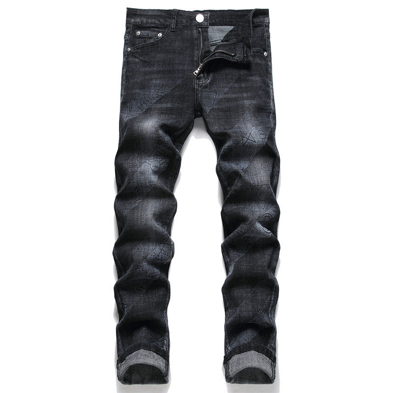 Punk Men's Skinny Jeans Mid-waist Printed - Modefluss