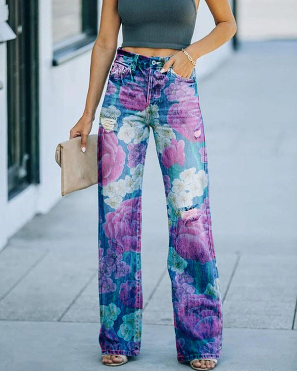 Damen-Jeans mit diagonaler Stoff bedruckt - Modefluss