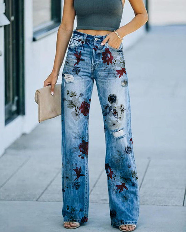 Damen-Jeans mit diagonaler Stoff bedruckt - Modefluss