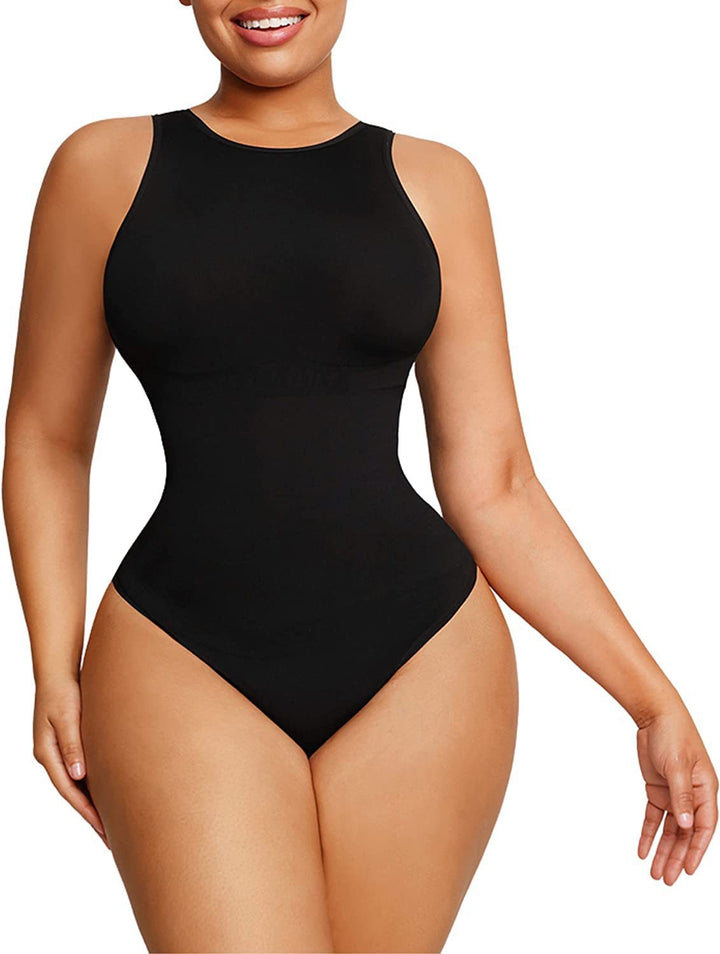 Bauchstraffender Body Shaper Einfarbiger Rundhals-Jumpsuit - Modefluss