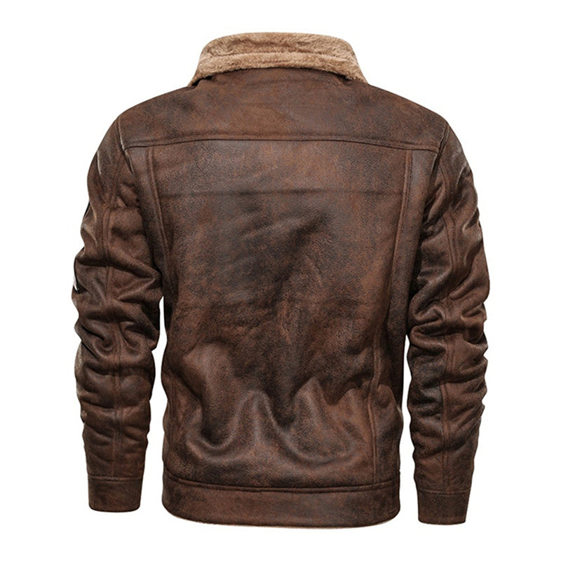 Winter Men Turn-down Collar Leather Jacket Outwear Warm Pilot Coats Windbreak - Modefluss