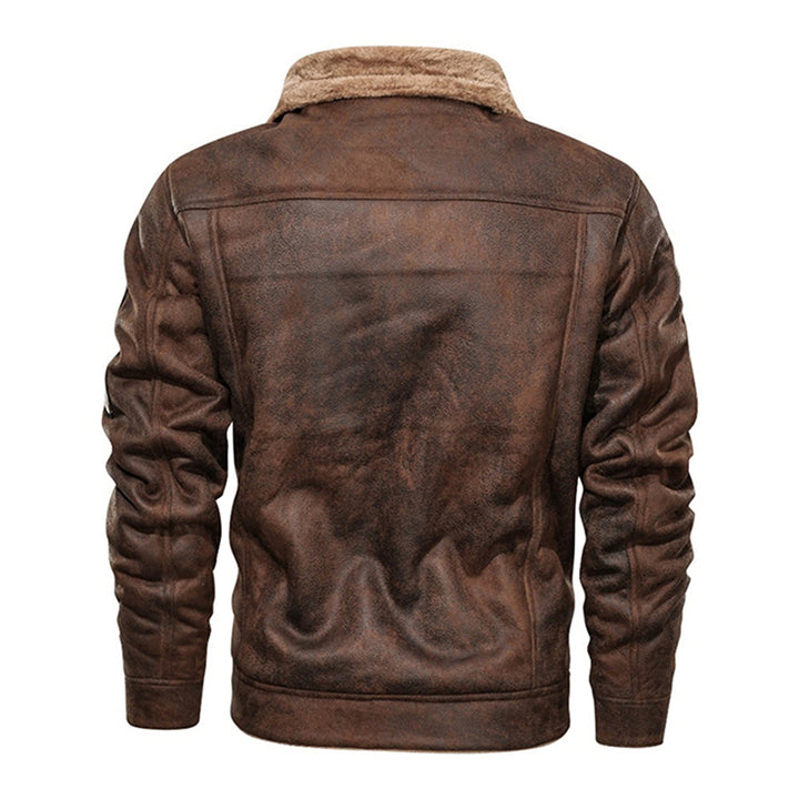 Winter Men Turn-down Collar Leather Jacket Outwear Warm Pilot Coats Windbreak - Modefluss