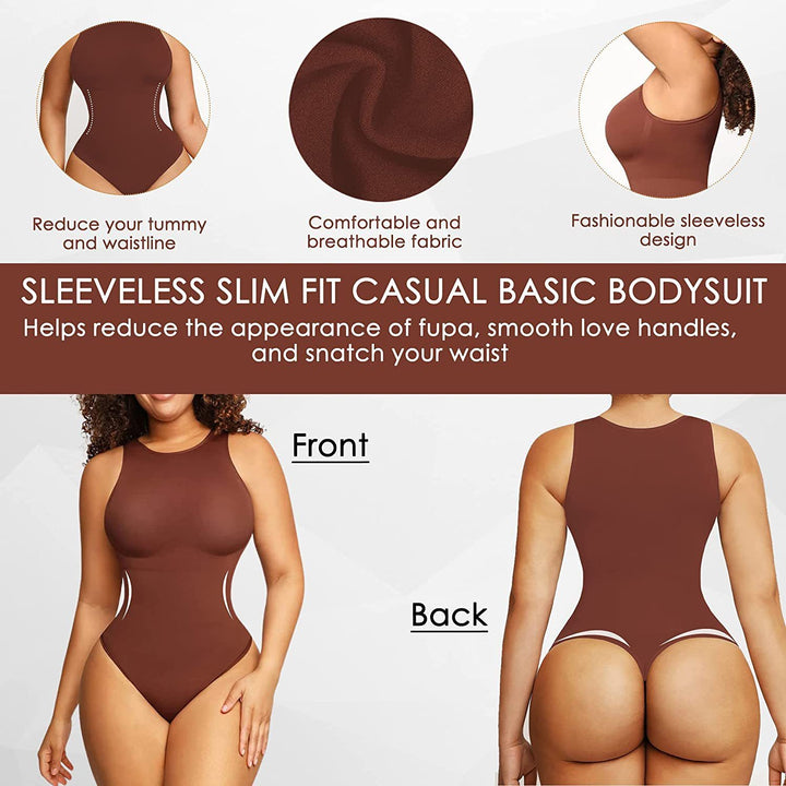 Bauchstraffender Body Shaper Einfarbiger Rundhals-Jumpsuit - Modefluss