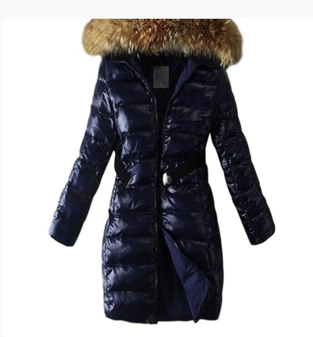 Long Quilted Jacket With Fur Collar And Raccoon Fur - Modefluss