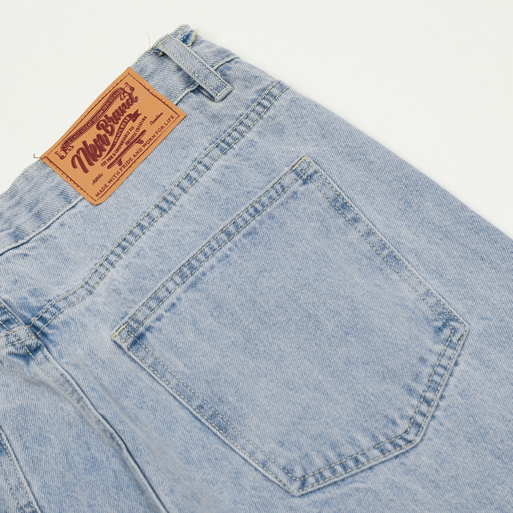 Wash Light Color Denim Straight-leg Pants Casual Loose Trousers - Modefluss