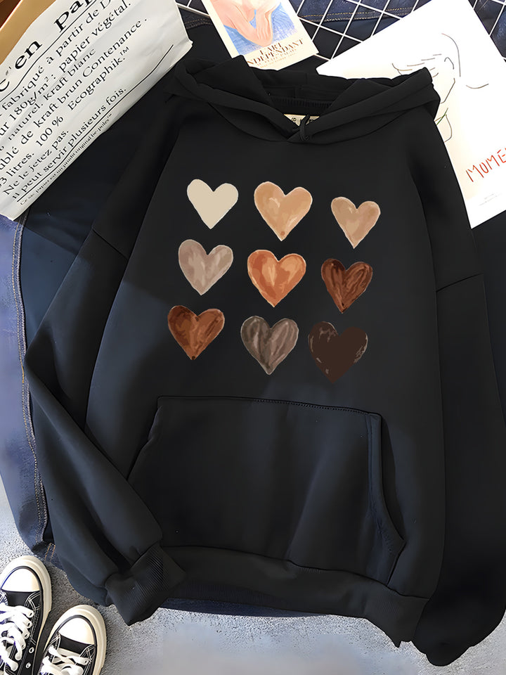 Gradient Heart-shaped Kangaroo Pocket Printed Hoodie - Modefluss