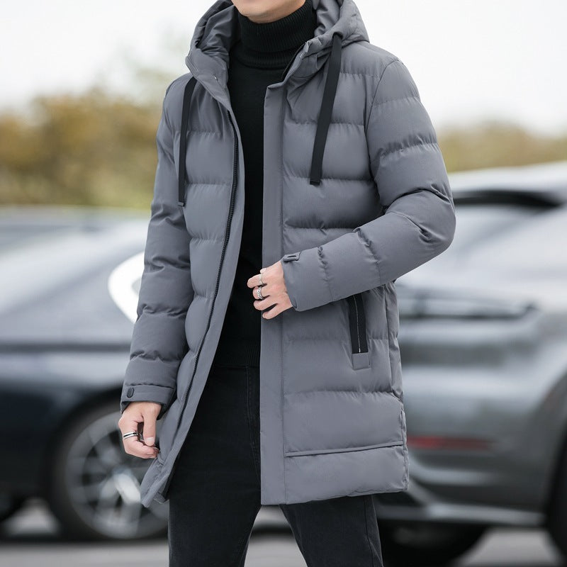 Langer Kapuzenmantel für Herren – Winterjacke, Warm, Winddicht, Mode, Einfarbig, Outdoor - Modefluss