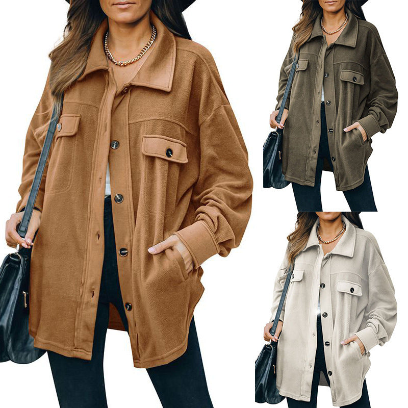 New Lapel Fleece-breasted Cardigan Jacket Shirt - Modefluss