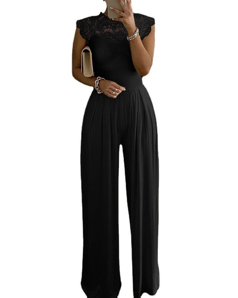 Women's Solid Color Loose Casual Lace Jumpsuit - Modefluss
