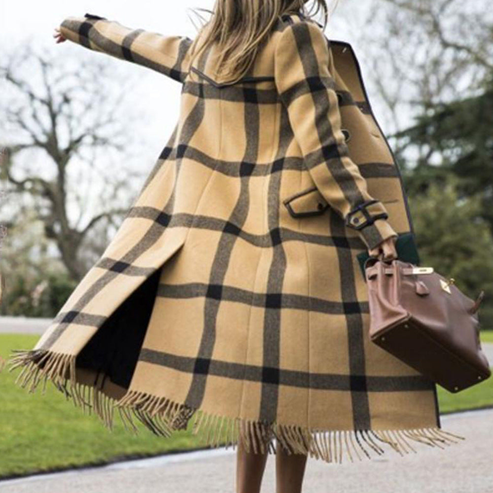 Damen Lässige Mode Lange Karo Jacke - Modefluss