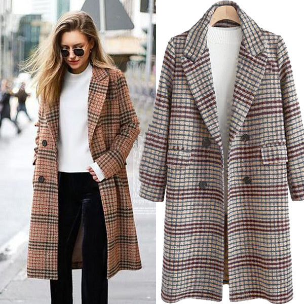 Plus Size Women's Plaid Long Sleeve Lapel Coat - Modefluss
