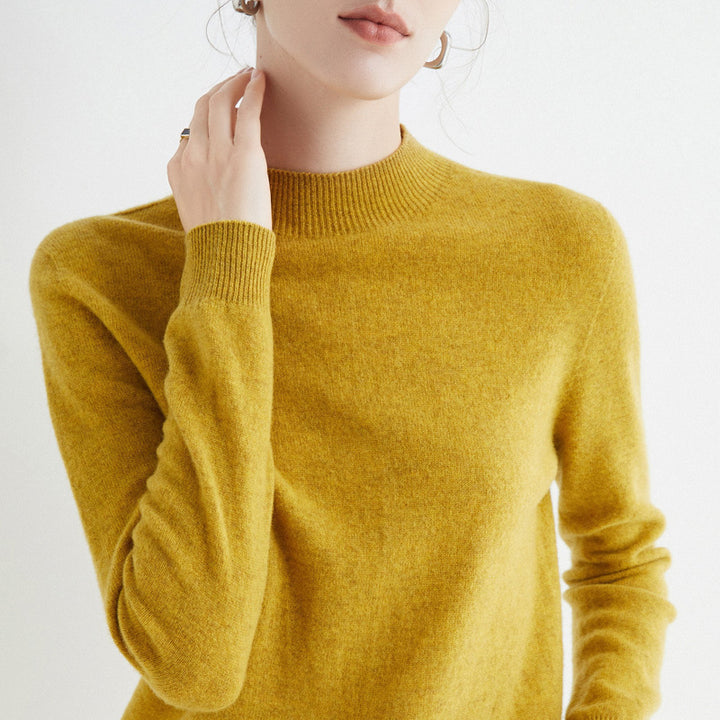 Half High Collar Pure Wool Women's Long Sleeved Knitted Base Sweater - Modefluss