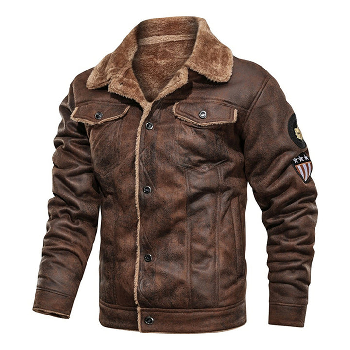Winter Men Turn-down Collar Leather Jacket Outwear Warm Pilot Coats Windbreak - Modefluss