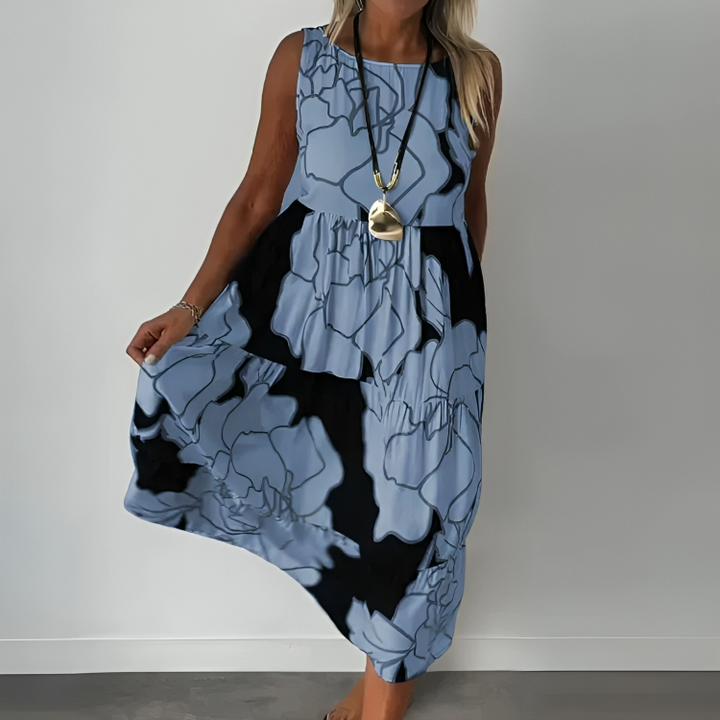 Lockeres, bequemes langes Kleid mit Blumendruck