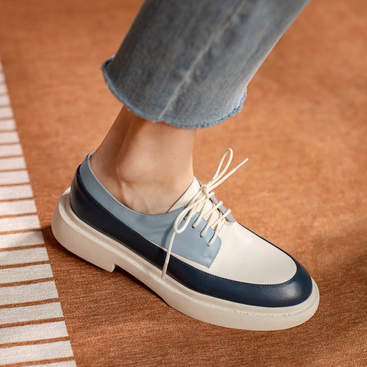 Genuine Leather Platform Lace Up White Loafers - Modefluss