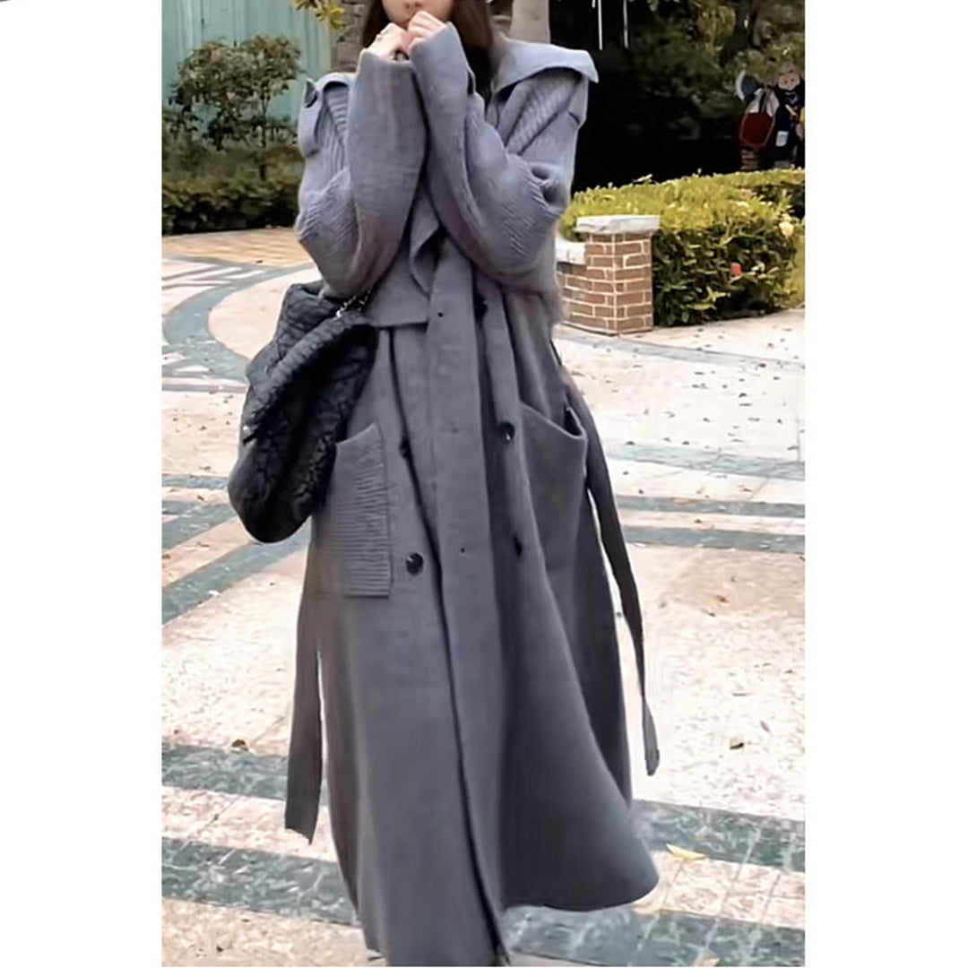 High-end Thickened Long Heavy-duty Windbreaker Sweater Jacket With Loose Design And Lazy Style Knitted Cardigan For Women In Autumn And Winter - Modefluss