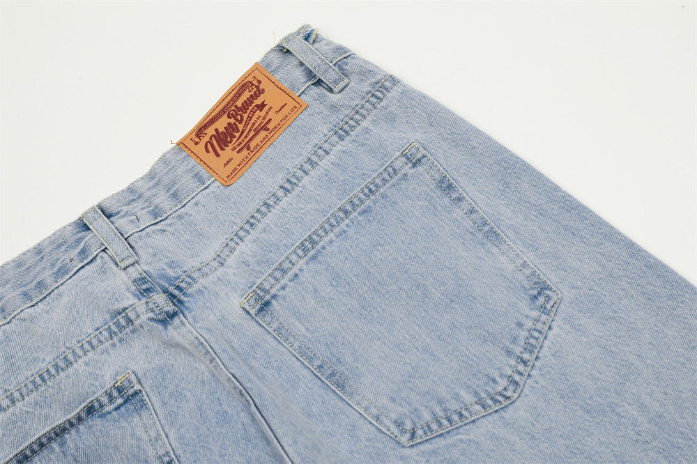 Wash Light Color Denim Straight-leg Pants Casual Loose Trousers - Modefluss