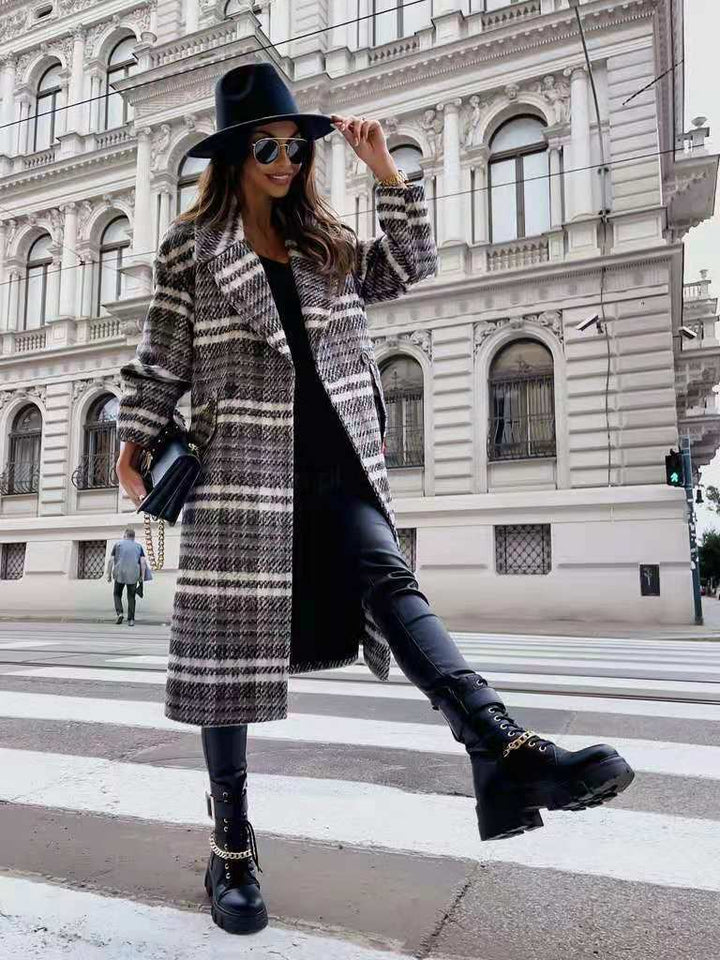 Überprüft Mid-länge Mantel Revers Krawatte Woolen Mantel - Modefluss