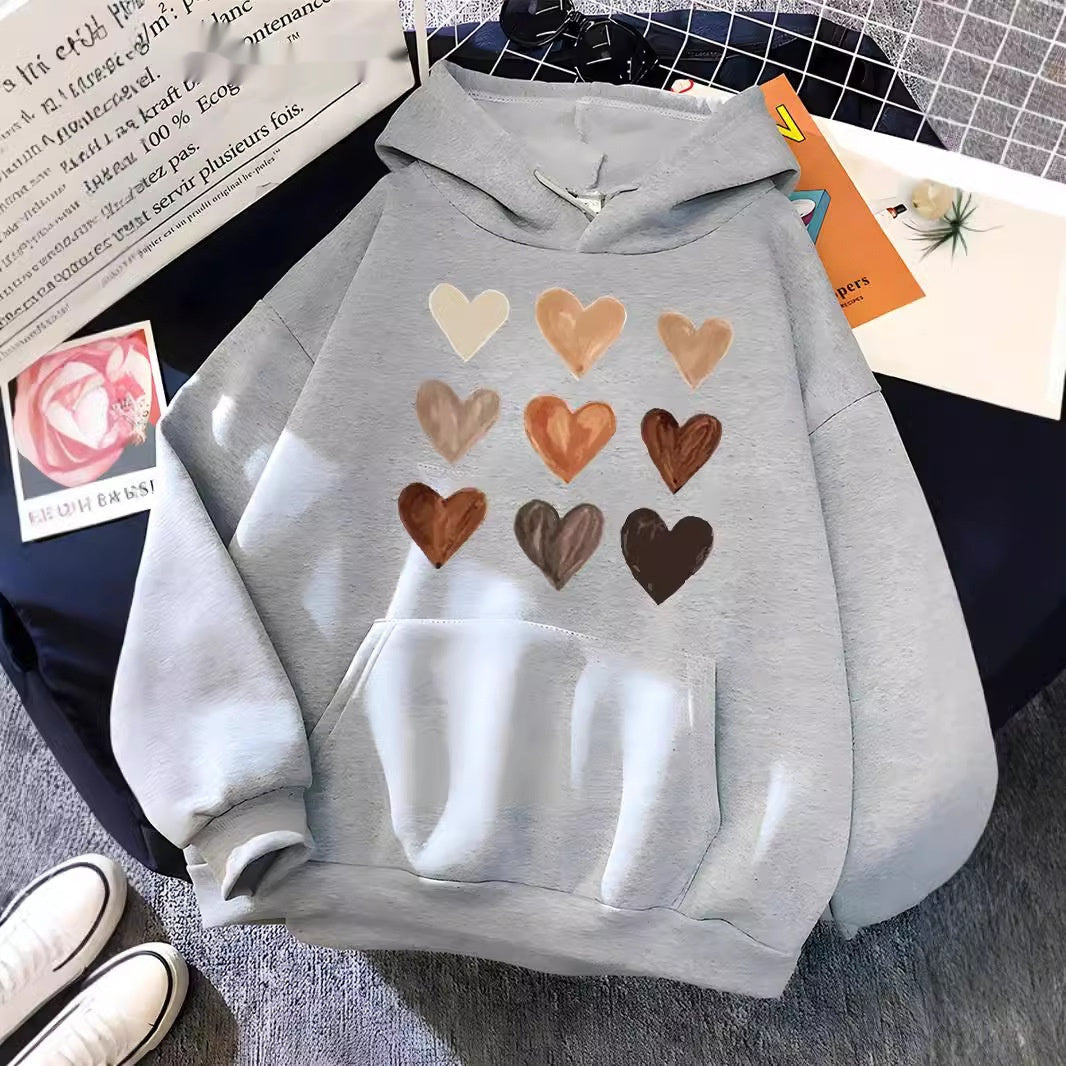 Gradient Heart-shaped Kangaroo Pocket Printed Hoodie - Modefluss