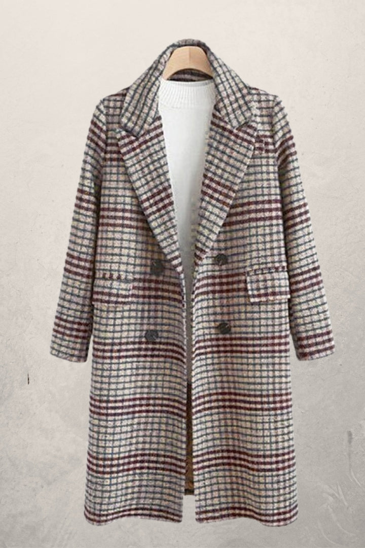 Plus Size Women's Plaid Long Sleeve Lapel Coat - Modefluss
