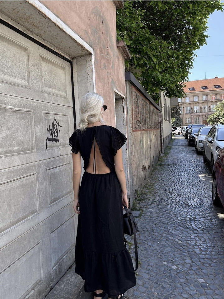 French Romantic Dress Black Design With Back - Modefluss