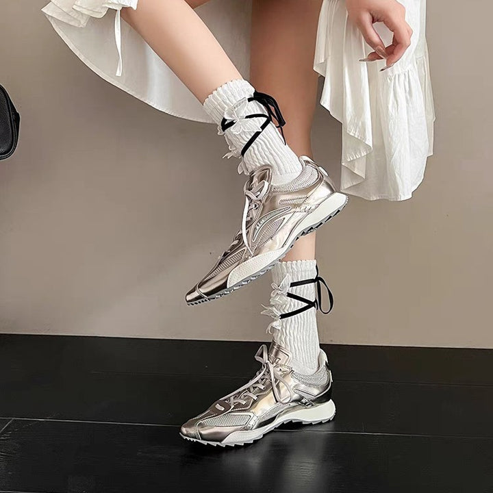 Tongue Thick Bottom Height Increasing Leisure Show Leg Detail Training Shoes - Modefluss