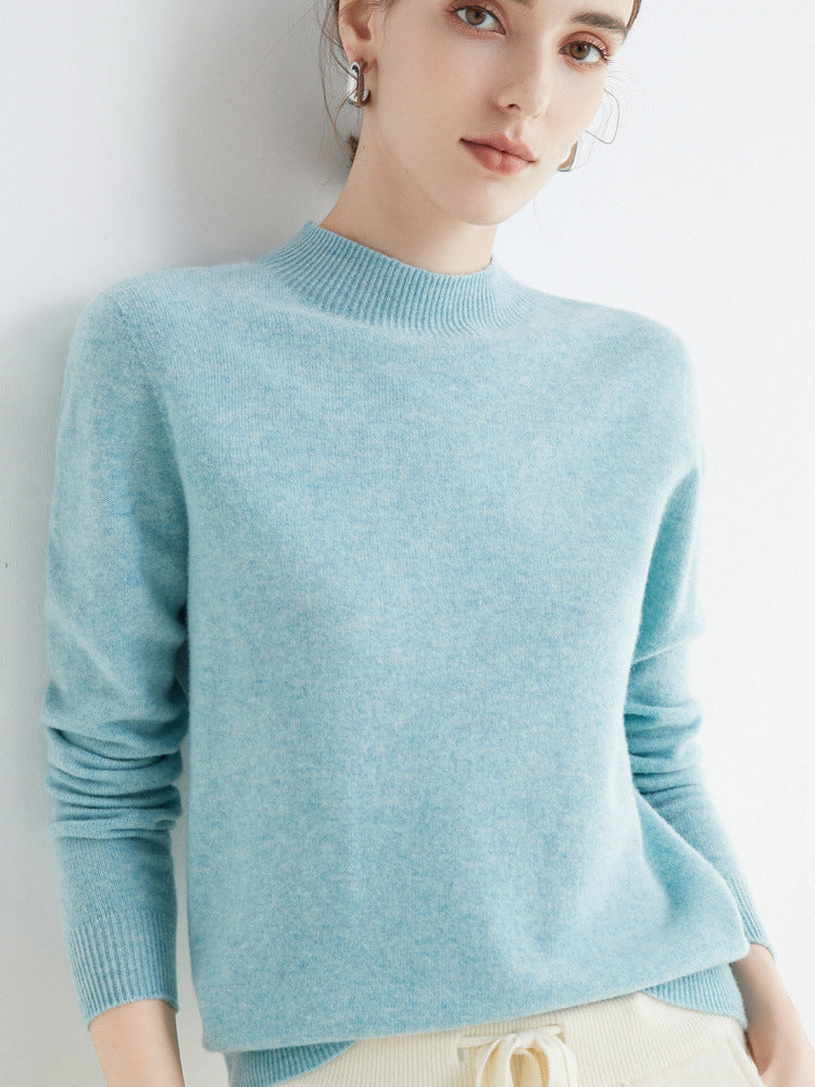 Half High Collar Pure Wool Women's Long Sleeved Knitted Base Sweater - Modefluss