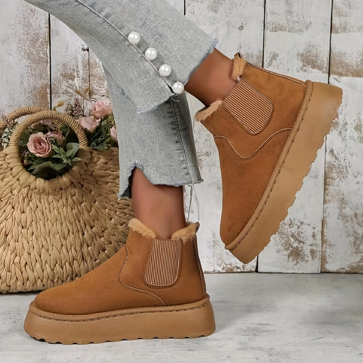 Winter Snow Boots Fashion Flat Thick-soled Cotton Shoes Round Toe Warm Plush Ankle Boot For Women - Modefluss
