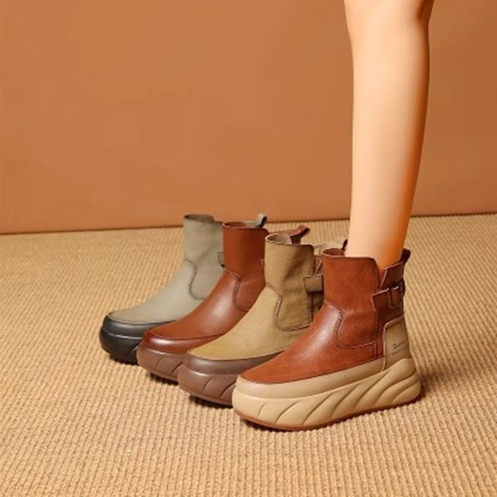 Fleece-lined Platform Muffin Platform Motorcycle Boots Casual Women's Shoes - Modefluss
