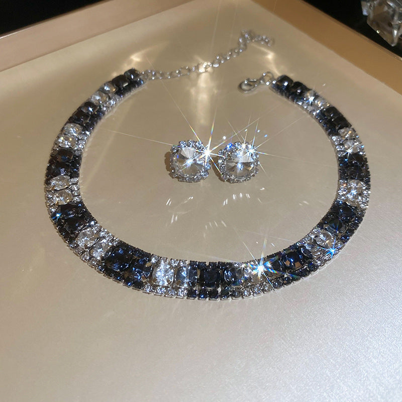 Diamond-embedded Square Earrings Necklace Special Interest Light Luxury Elegant High-grade Clavicle Chain - Modefluss