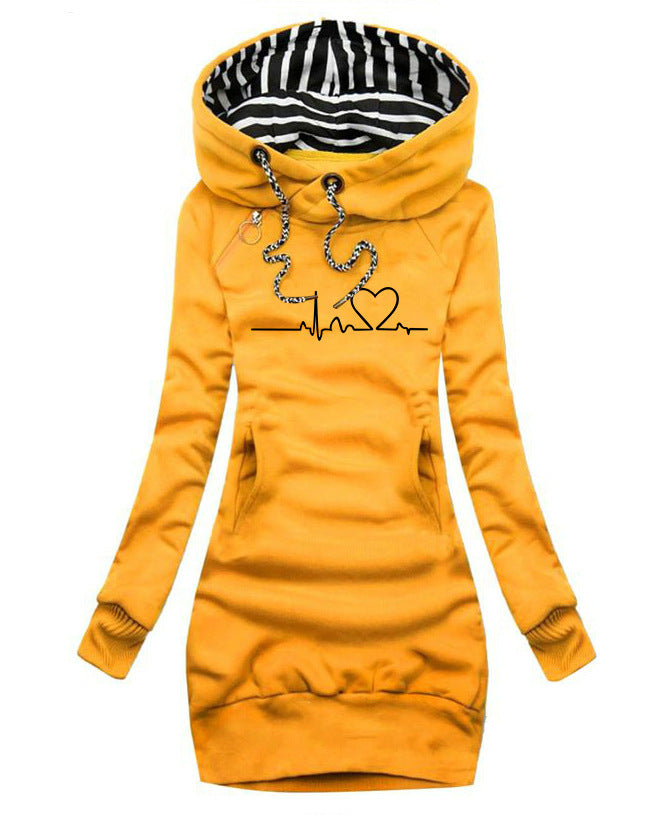 Damen Hoodie Pullover mit Herzmuster – Langer Sweatshirt-Top - Modefluss