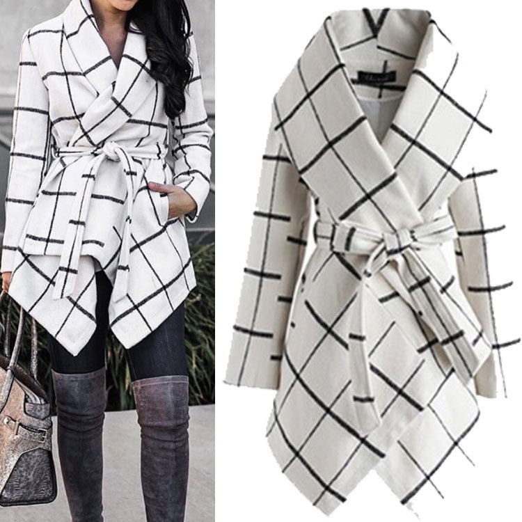 Women's winter irregular plaid coat - Modefluss