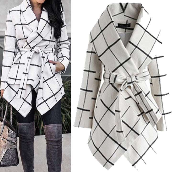 Women's winter irregular plaid coat - Modefluss