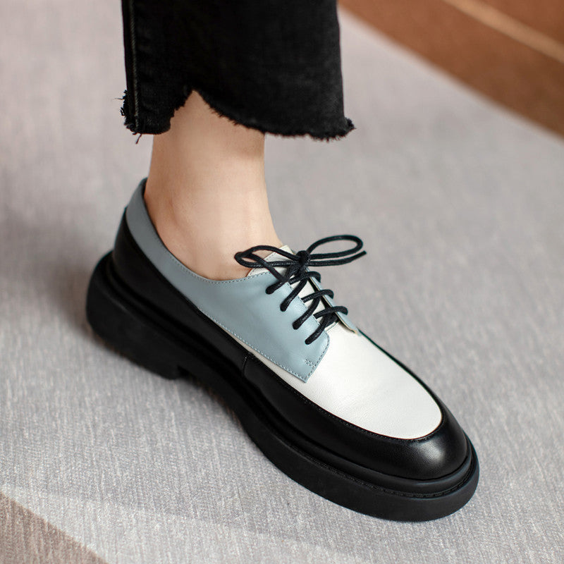 Genuine Leather Platform Lace Up White Loafers - Modefluss