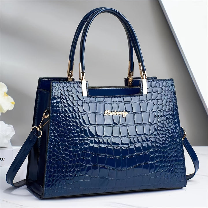 Hanna™ - Handtasche aus glänzendem Leder mit Krokodilmuster