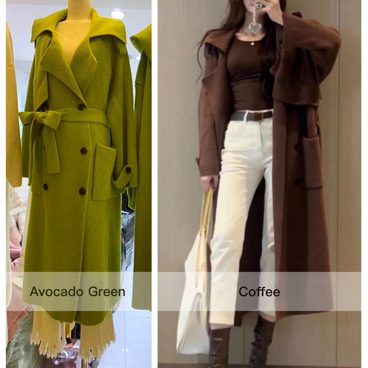High-end Thickened Long Heavy-duty Windbreaker Sweater Jacket With Loose Design And Lazy Style Knitted Cardigan For Women In Autumn And Winter - Modefluss
