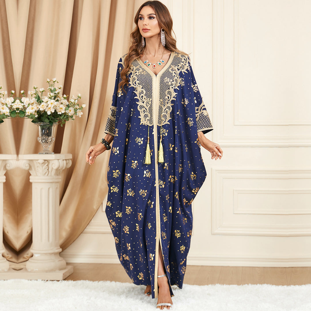 Long Sleeve Stitching Bat Sleeve Tassel Plus Size Dress - Modefluss
